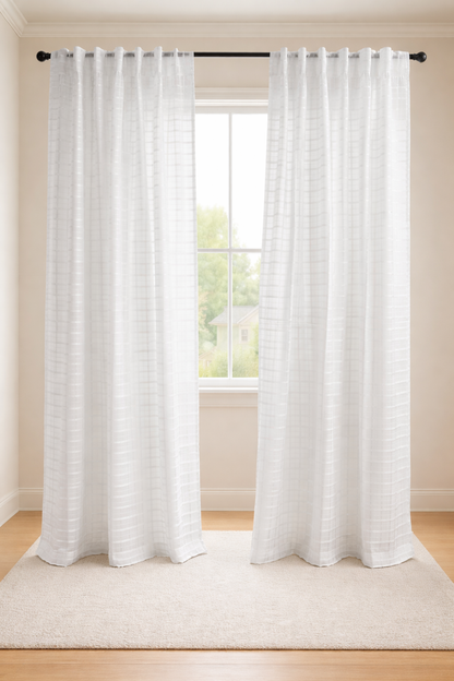 Cortinas de Tergal Translúcido con Diseño de Cuadros – Luz Natural y Estética Atemporal